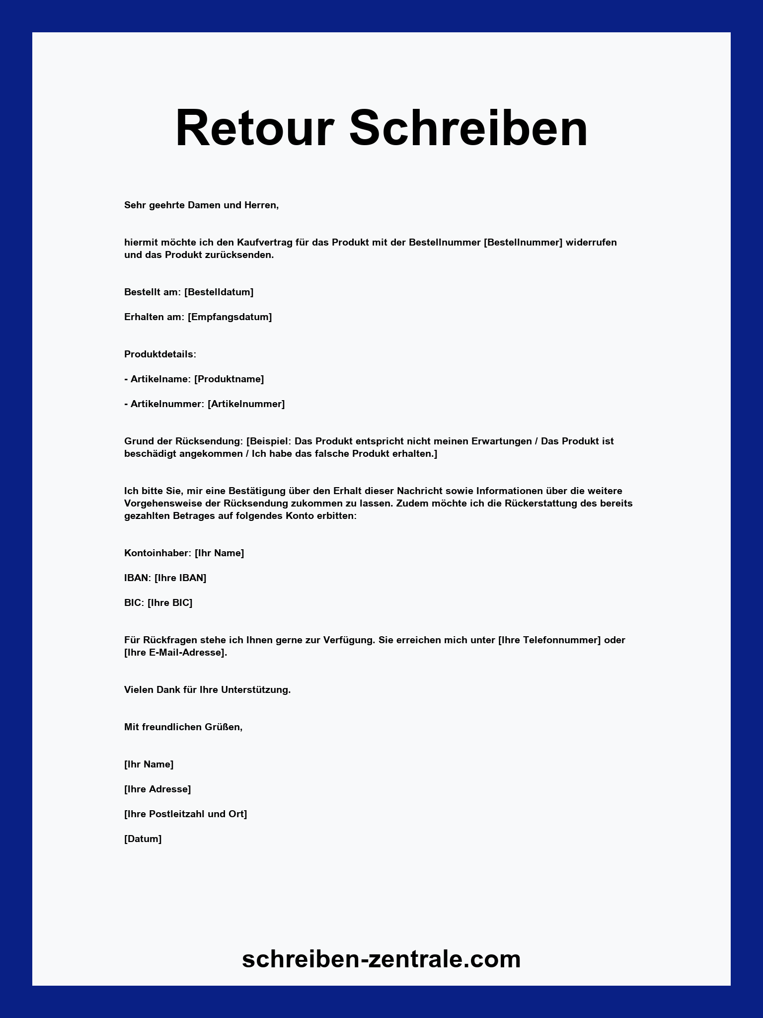 Retour Schreiben Muster