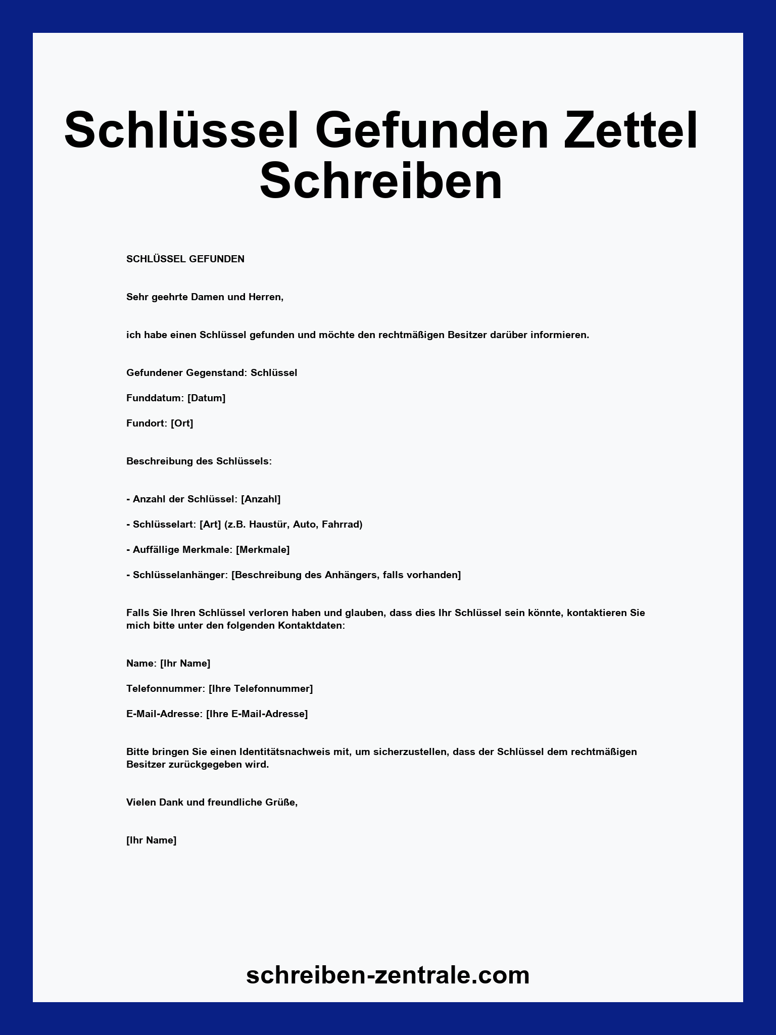 Schlüssel Gefunden Zettel Schreiben
